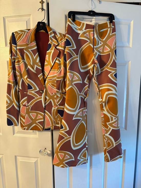Alexis Pants - Alexis Brown Geometric Print Flare Pants & Blazer Set